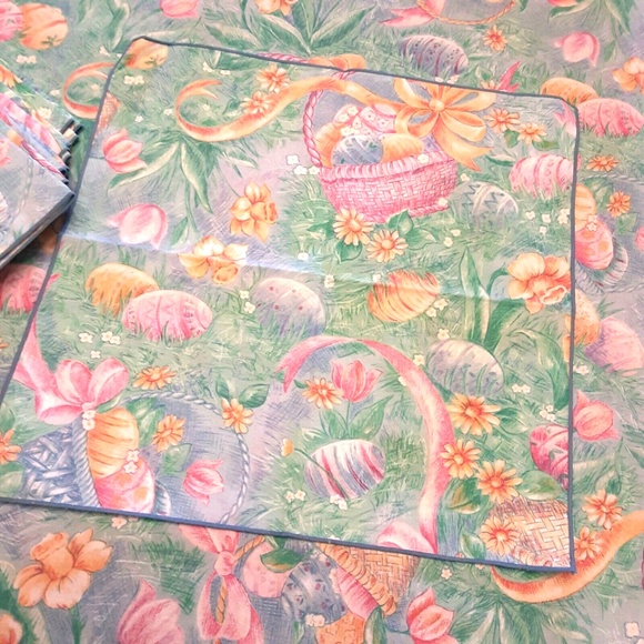 TABLECLOTH & 10 NAPKINS Easter Spring Lrg Oval 82x60 Basket Eggs Flowers Blue - Picture 8 of 8